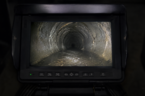 Camera diagnostic screen showing septic tank interior in Ventura County